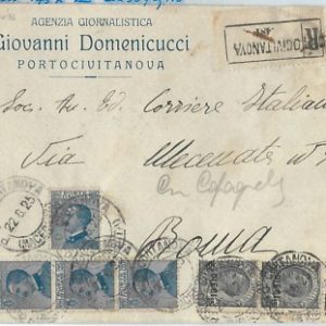 72029 - REGNO - STORIA POSTALE - Sass 175k coppia  BORDO di FOGLIO su BUSTA 1925