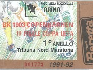 69713 -  BIGLIETTO PARTITA CALCIO 1991/92:  TORINO / BK COPENHAGHEN Coppa UEFA