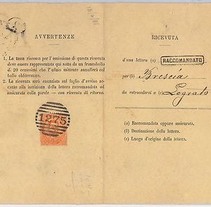 ITALIA REGNO: storia postale - Sass 39 su RICEVUTA DI RITORNO mod 24  da LOGRATO
