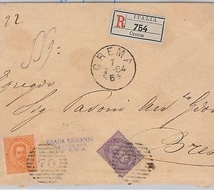 ITALIA REGNO: storia postale - S. 39 + 42  su  LETTERA con DOPPIO PORTO da CREMA