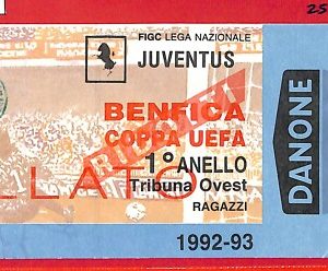C1045 - Vecchio  BIGLIETTO PARTITA CALCIO - 1992-1993   JUVENTUS  vs  BENFICA