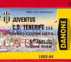 C1046 - Vecchio  BIGLIETTO PARTITA CALCIO - 1993/94  JUVENTUS  vs  TENERIFE