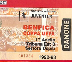 C1047 - Vecchio  BIGLIETTO PARTITA CALCIO - 1992-1993   JUVENTUS  vs  BENFICA
