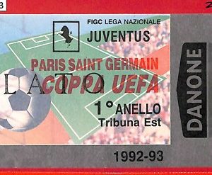 C1043 - Vecchio BIGLIETTO PARTITA CALCIO - 1992/93  JUVENTUS vs PARIS ST GERMAIN