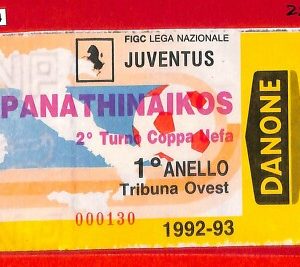 C1044 - Vecchio BIGLIETTO PARTITA CALCIO - 1992/93  JUVENTUS vs PANATHINAIKOS