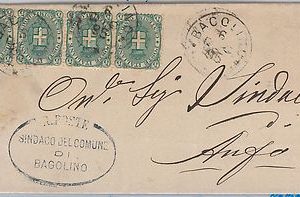 ITALIA REGNO: storia postale - Sass 59 striscia da 4 su BUSTA da BAGOLINO 1895