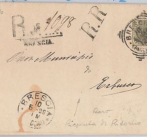 ITALIA REGNO: Sassone 63 su BUSTA RACCOMANDATA con RICEVUTA di RITORNO 1896