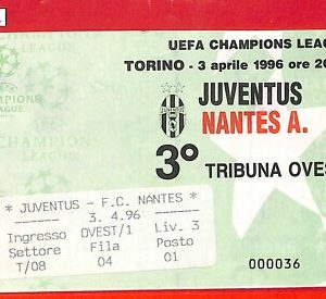 C1071 - Vecchio  BIGLIETTO PARTITA CALCIO - 1995/96 - JUVENTUS  vs NANTES