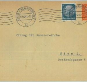 89277 - GERMANY - Postal History - Private STATIONERY COVER added franking 1941