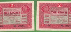ah1429 - Austria-Hungary - PAPERMONEY- PIC#21- 2 Krowns set of 2 - consecutive