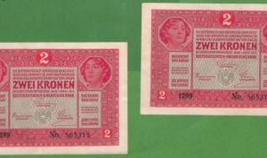 ah1427 - Austria-Hungary - PAPERMONEY- PIC#21- 2 Krowns  set of 2 - consecutive