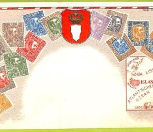 ae9906 - ICELAND -  VINTAGE  POSTCARD - STAMPS ON POSTCARD - ZIEHER - EMBOSSED