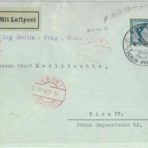 89710 - GERMANY - Postal History - FIRST FLIGHT COVER  Berlin - Prag - Wien 1927