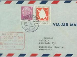 83162 - GERMANY - Postal History - FIRST FLIGHT:  Hamburg  Barcelona   1954