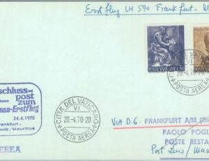 83099 - VATICANO - Postal History - FIRST FLIGHT:  Frankfurt - Mauritius 1970