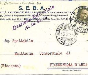 34447    CARTOLINA d'Epoca BELLUNO città - PUBBLICITARIA: S.E.B.A. 1934
