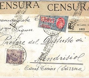 ITALIA REGNO: storia postale - Sass ESPRESSI 2 su BUSTA RACCOMANDATA - CENSURA