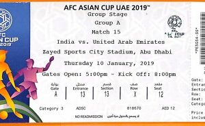 C2475-Vecchio BIGLIETTO PARTITA CALCIO- 2019 INDIA VS UNITED ARAB EMIRATES