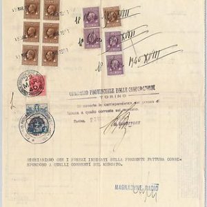 55483  -  REGNO - STORIA POSTALE:  MARCHE DA BOLLO su documento da TORINO 1940