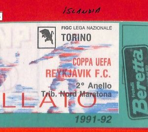 C1556 - Vecchio  BIGLIETTO PARTITA CALCIO - UEFA 1991/92  TORINO vs REYKJAVIK