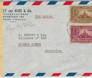 48168   VENEZUELA -  POSTAL HISTORY -   COVER to ARGENTINA 1941 with RARE CENSOR