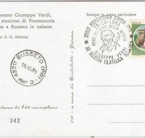 43216 - ITALY - POSTAL HISTORY - SPECIAL POSTCARD postmark - MUSIC: VERDI 1985