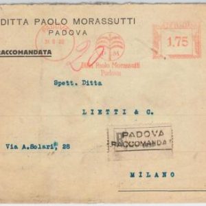 48245 - ITALY - POSTAL HISTORY - RED MECHANICAL POSTMARK on COVER - PALM TREES
