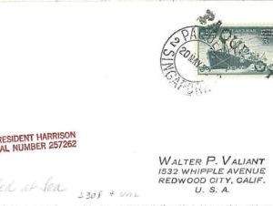 16491 - SINGAPORE  USA - COVER posted at sea SS  HARRISON 1952  PAQUEBOT