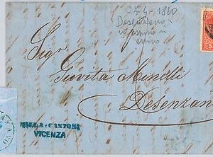 ANTICHI STATI - LOMBARDO VENETO Sass 30 - BUSTA annullo arrivo DESENZANO azzurro