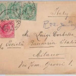 48981 - INDIA - POSTAL HISTORY - COVER from CALCUTA to ITALY 1909