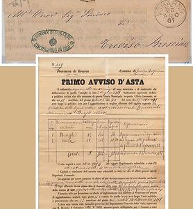 ITALIA REGNO storia postale - MANIFESTO di  TREVISO BRESCIANO 1881: AVVISO ASTA