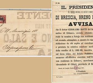ITALIA REGNO storia postale - 1881 - MANIFESTO di BRESCIA BRENO e SALO' - NOTAIO