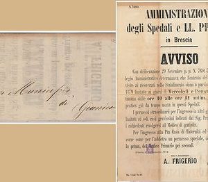 ITALIA REGNO storia postale - 1873  MANIFESTO Brescia : ORARIO VISITE OSPEDALE