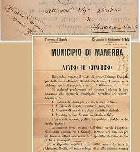 ITALIA REGNO storia postale  MANIFESTO di MANERBA: Concorso MEDICO CHIRURGO 1879