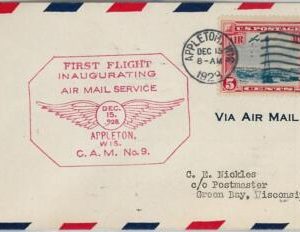 60132 - USA -  INAUGURATION Flight COVER: APPLETON, WIS  -  AMC: 9 E11   ROSE!