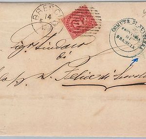 47011  REGNO storia postale: BUSTA annullo COLLETTORIA di  NUVOLARA in BLU! 1880