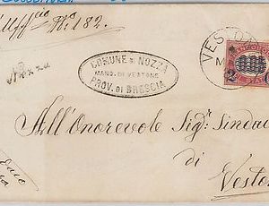 47012  REGNO storia postale - S. 33  su BUSTA  annullo COLLETTORIA di NOZZA 1880