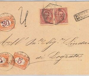 66079 - ITALIA REGNO - Storia Postale: Sass 38*2 DENT SPOSTATA su BUSTA TASSATA