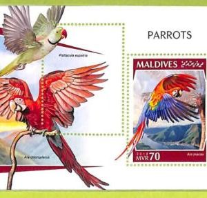 B0559 - MALDIVES - ERROR MISPERF Stamp Sheet - 2018 -  Birds, Parrots