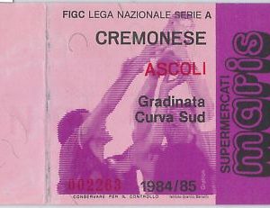 69657 - Vecchio  BIGLIETTO PARTITA CALCIO - 1984 / 1985 :  CREMONESE / ASCOLI