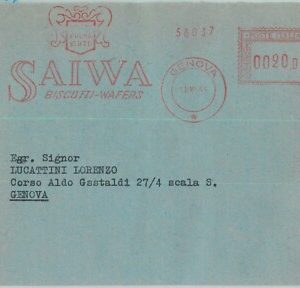 90545 - REPUBBLICA - STORIA POSTALE: Annullo ROSSO MECCANICO 1955: SAIWA Genova