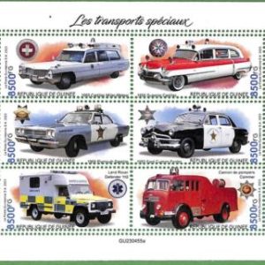 B1710 - GUINEE - ERROR MISPERF Stamp Sheet - 2023 - POLICE CAR ambulance FIRE