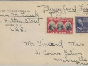 71749 - USA - POSTAL HISTORY - COVER from COHOES, NY  to FRANCE 1938