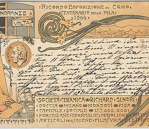 40236  CARTOLINA d'Epoca - COMO Città : ONORANZE a VOLTA - RICHARD GINORI! 1899