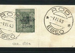 69565 - ITALIA colonie EGEO Rodi - Sass 121a SOVRASTAMPA CAPOVOLTA su FRAMMENTO