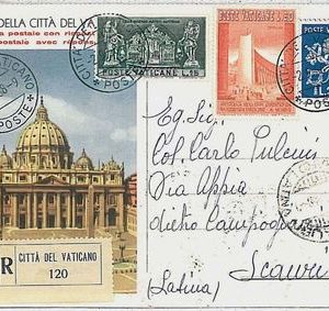 37189  - VATICANO : STORIA POSTALE - Intero Postale - raccomandata 1958