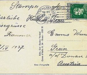 37184 - VATICANO : STORIA POSTALE - Cartolina destinazione AUSTRIA 1937