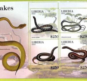 B0524 - LIBERIA - ERROR MISPERF Stamp Sheet - 2022 - Reptiles, Snakes