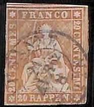 94996eA - SWITZERLAND - STAMP - ZM  # 25D or G Thick Paper - Very Fine USED  LUX
