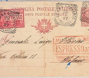 53616 - REGNO - INTERO POSTALE spedito ESPRESSO da SOMMA LOMBARDO - BELLO! 1907